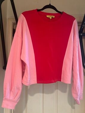 Candy Wrap Colorblock Crewneck Sweater - Pink & Red